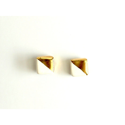 White and Gold Square Post Earrings
