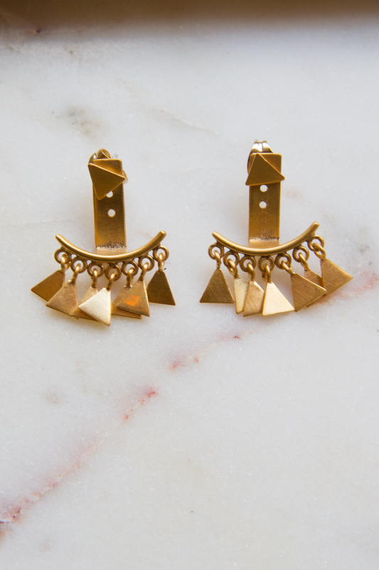 Triangle Dangle Hugger Studs, Gold