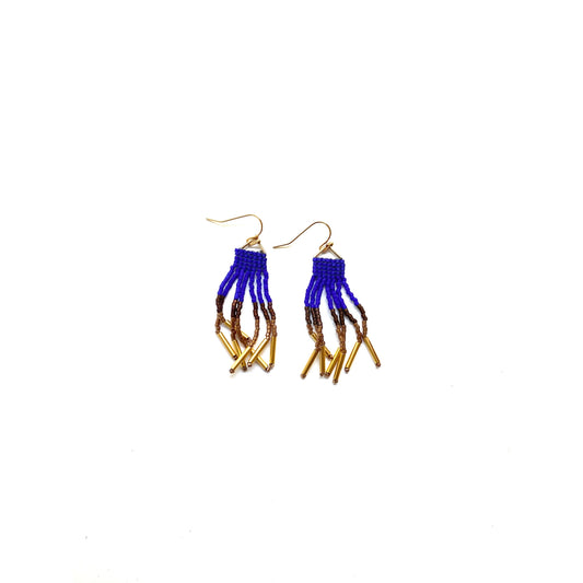 Beaded Fringe Earrings Royal Blue