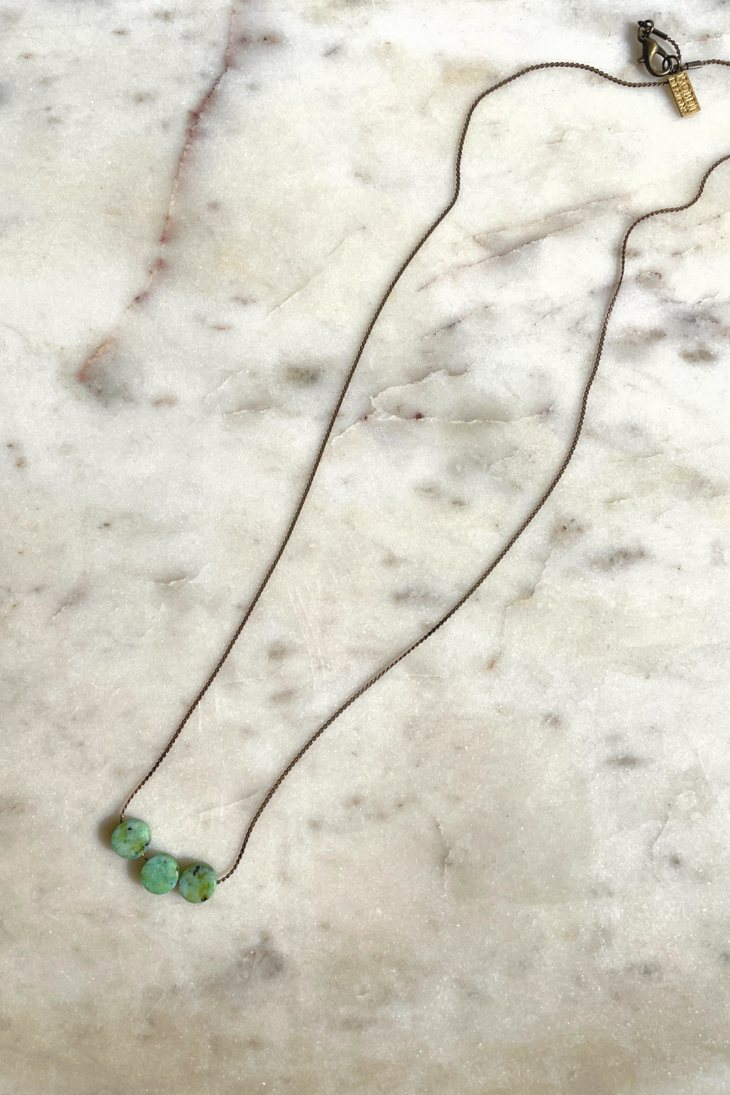 Three Dot Necklace Green Sesame Jasper