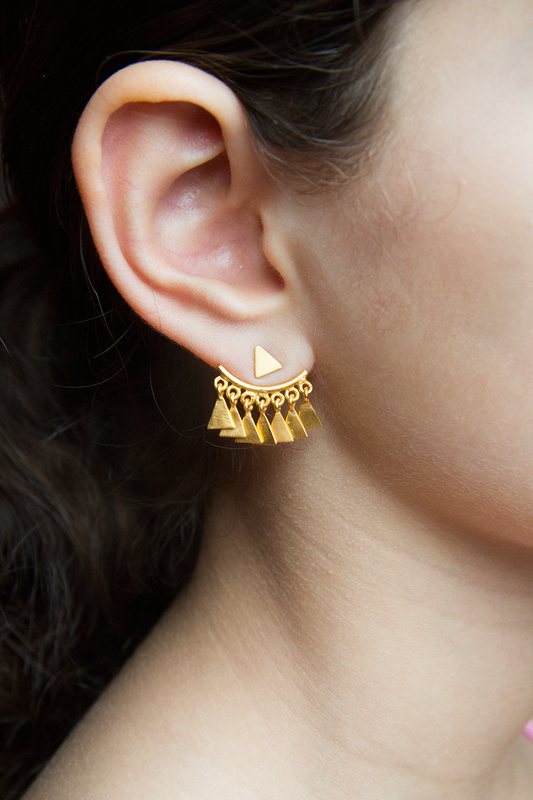 Triangle Dangle Hugger Studs, Gold